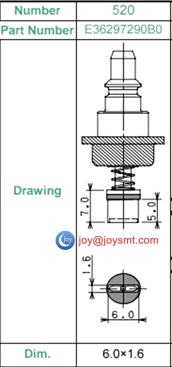 JUKI 520 SMT NOZZLE E36297290B paramenter